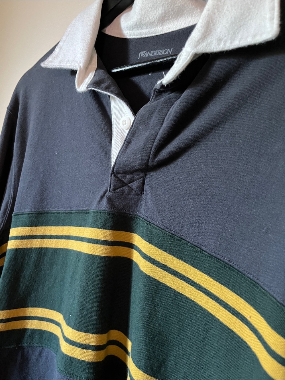 JW ANDERSON Navy Rugby Shirt with Green & Yellow Stripes - Picture 3 of 7